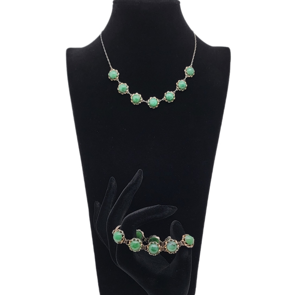 Vintage Silver Aventurine 5 Pendant Bolo Necklace & Bracelet Set